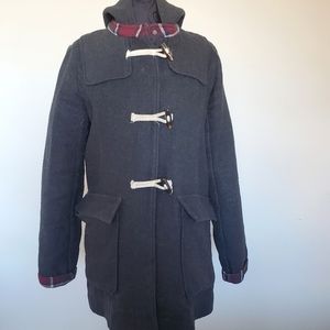 Dark Gray Pea Coat with plaid lining